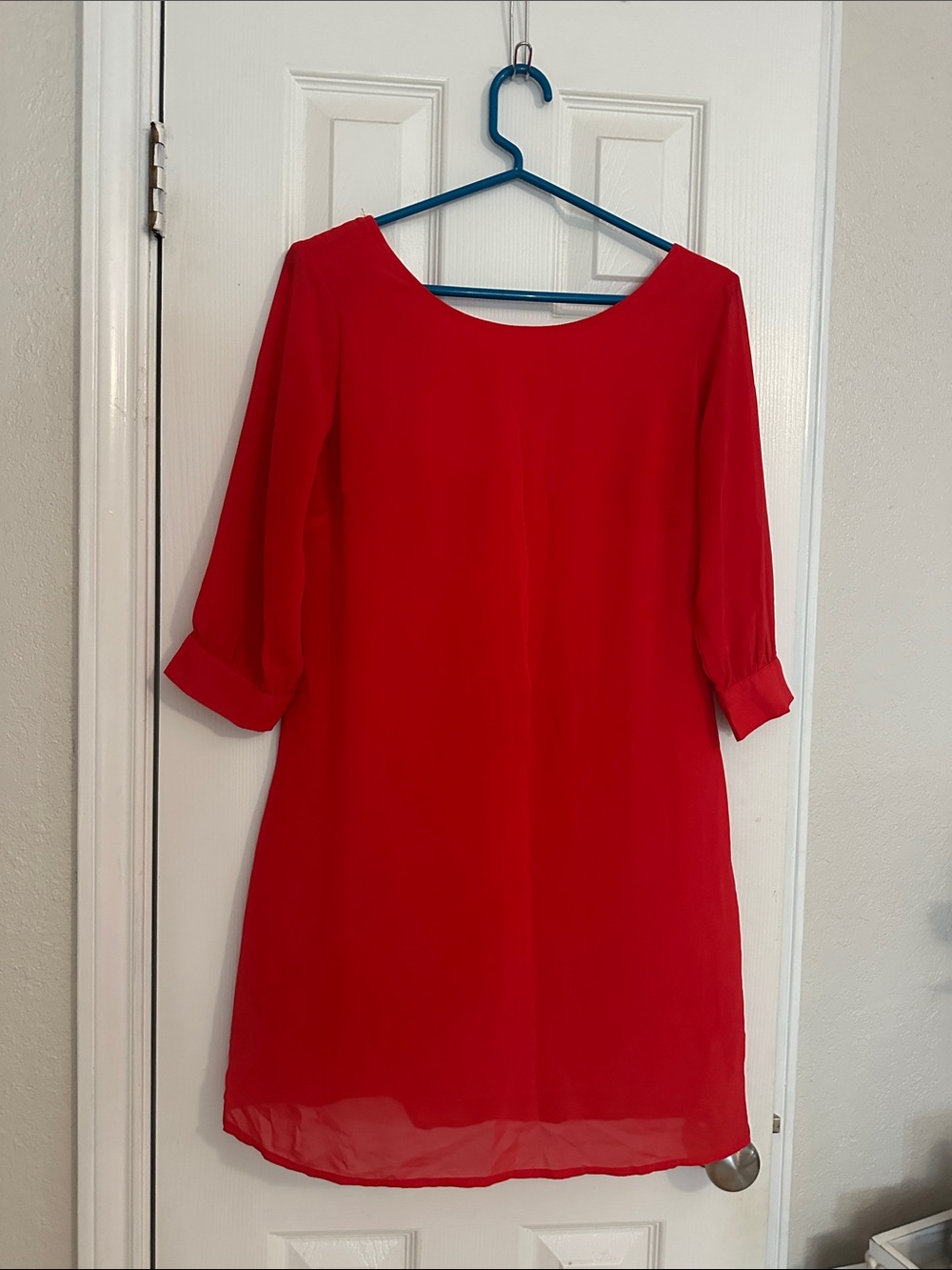 Bright Coral Red Shift Dress with Bow Back